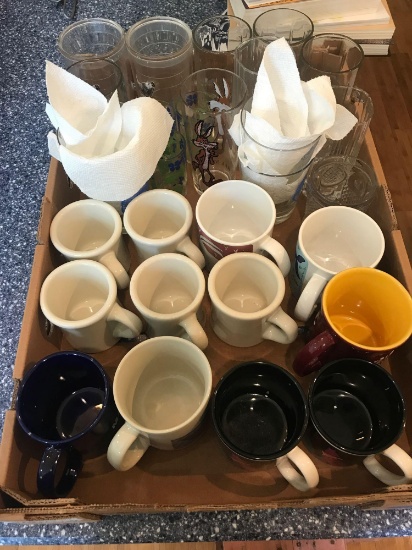 Box lot of Misc. cups and mugs