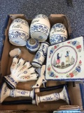 Assorted box lot of blue and white kitchen ware