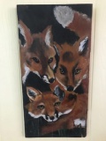 Foxes hand painted on wood