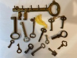 Skeleton key lot with Brass key hanger