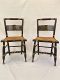 Pair of Handpainted Hitchcock Chairs with Rush Seat
