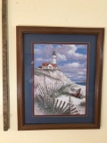 Framed & matted lighthouse seaside print