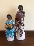 Two signed G. Pina Handmade Clay Sculptures