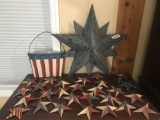Lot of Painted Tin Ware Stars & Basket (Wall Decor)