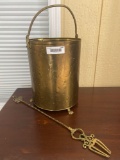 Brass bucket with Brass Fireplace Toasting Tool