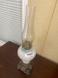 Antique Glass Oil Lamp with Hurricane Shade