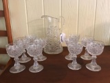 Cut Glass Pitcher with 10 glasses