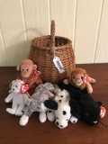 Hand made basket and assorted Ty Beanie Babies
