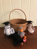 Hand made basket and assorted Ty Beanie Babies