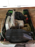 Box of assorted power tools