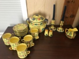 Set of Quimper Art Pottery China - Soleil Yellow