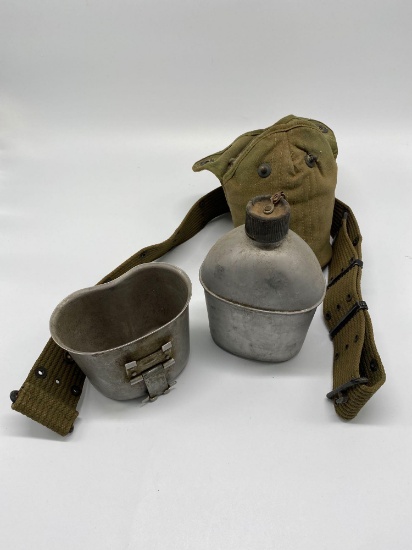 WW2 US Military Canteen, Cup & Belt 1944