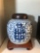 Blue and White Chinese Ginger Jar with Wood Lid set of 2