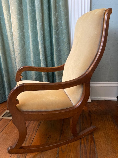c. 1850 Upholstered Cherry Rocking Chair