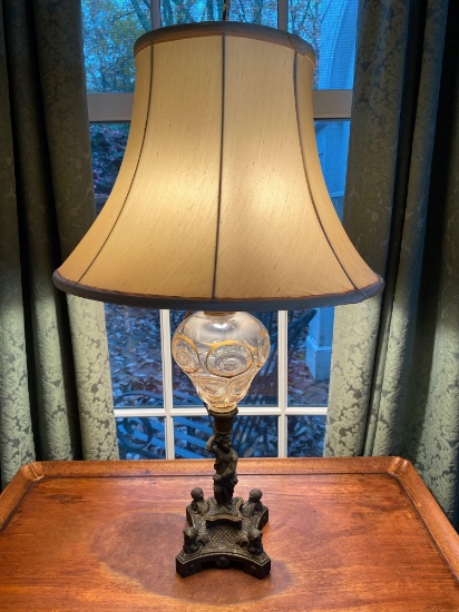 1860s Optic Pattern Flint Glass Converted Oil Lamp