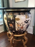 Large Glass Table on Asian Vase with koi.