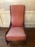 1880's Upholstered Rocking Chair Salmon Square Print