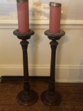 Pair Wooden Floor Candle Stick Holders