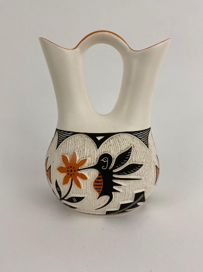 Acoma Pueblo Pottery Hummingbird Wedding Vase Signed by M. Patricio