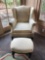 Creme White Arm Chair W/ Foot Stool