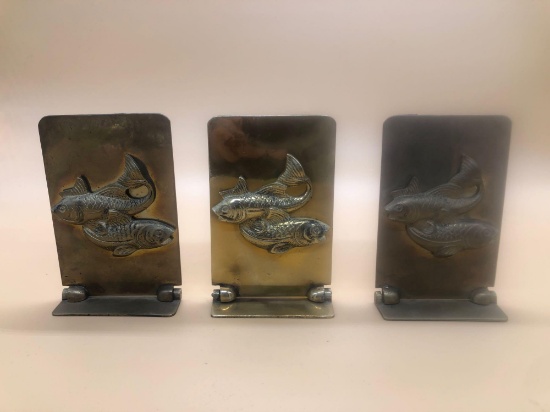 Folding Brass Fish Bookends set of 3