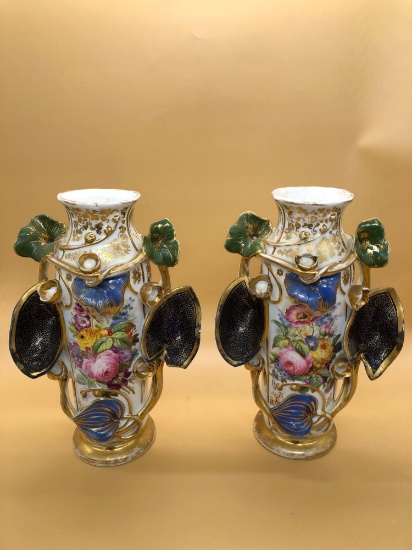 Pair Flower and Leaf Porcelain Vases