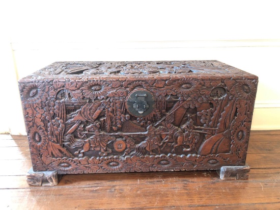 Carved Asian Large Wood Chest