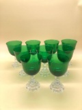 Green Glass Water Cups Set of 9