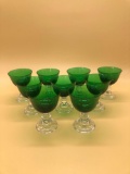 Green Glass Sherry Glasses Set of 9