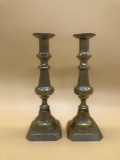 1800's Pair Brass Push Up candle Sticks