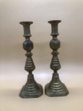 1860's Pair Brass Push Up Candle Sticks