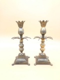 Pair Brass Pineapple Candle Holders