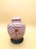 Asian Orange and White Jar w/ Lid