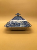 Chinese White & Blue Porcelain Dish W/ Lid