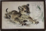 Baby Leopard and Praying Mantis Watercolor Print by Ralph Thompson