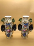 Pair Flower and Leaf Porcelain Vases