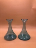 Pair Blown Blue Flint Glass Vases