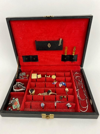 Men's Leather Jewelry Box with Assorted Jewelry