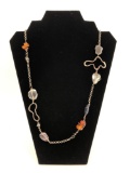 Beaded Stone Necklace with 925 Sterling Silver