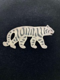 925 Sterling Silver Tiger with Black Striped Brooch