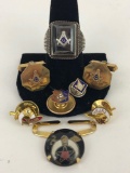 Masonic Lot ft Mason Ring, Cufflinks, Ceremonial Clasp, Button Tack, and Pins