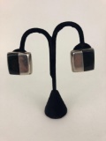 Half Black and Half Sterling Silver Square Clip-On Earrings