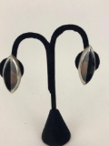 Marquise shaped Black and Sterling Silver Clip-on Earrings