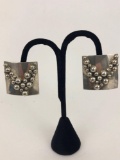 Sterling Silver Square with Circular Details Clip-on Earrings