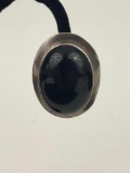 Sterling Silver and Black Oval Clip-on Earring - large