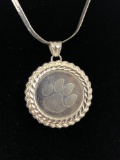 Sterling Silver Clemson Tigers Pawprint Necklace
