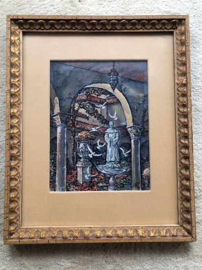 Print of Saint Frances Statue In Courtyard
