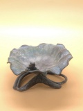 JAPANESE BRONZE LOTUS/WATER LILLY BOWL WITH FROG; MEIJI