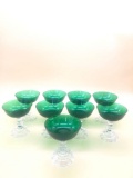 Green Glass Coupes Set of 9