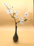Beaded DogWood Flowers In Metal Vase